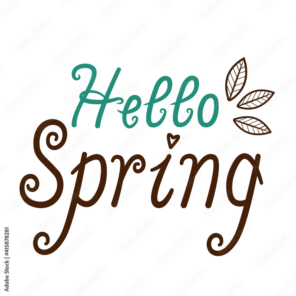 Hello spring. Vector lettering drawn with a pen brush. Hello spring. Vector lettering drawn with a pen brush.