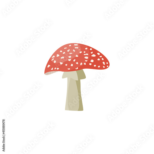 Toxic forest fly-agaric or amanita mushroom, flat vector illustration isolated.