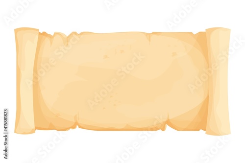 Parchment paper, scroll papyrus, empty frame, blank in cartoon style detailed isolated on white background stock vector illustration. Textured ui asset, mediaeval, antique element.