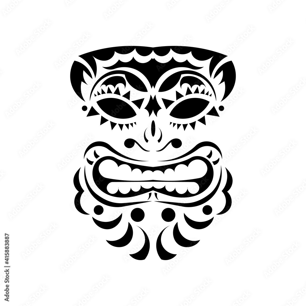Viking face tattoo. Face in Polynesian or Maori style. Hawaiian tribal patterns. Isolated. Vector