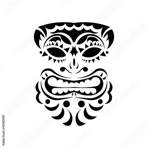 Viking face tattoo. Face in Polynesian or Maori style. Hawaiian tribal patterns. Isolated. Vector