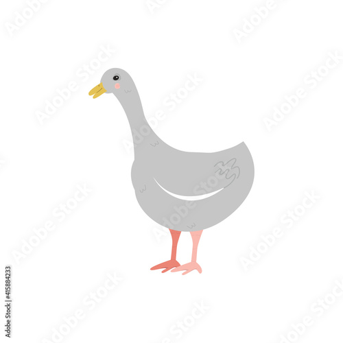 gray goose isolated image on white background. Stylized cartoon illustration for children's prints, advertising of goose feather and fluff products, pates. Vector illustration.
