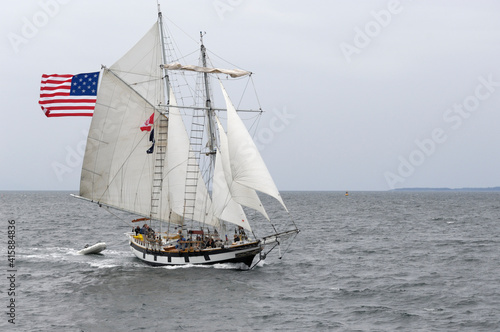 Canvastavla Amazing Grace is an 83 foot topsail schooner and sets a square topsail on the foremast and seven fore and aft sails