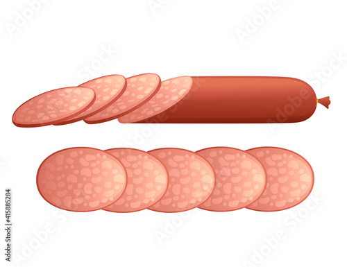 Sliced piece of smoked salami sausage vector illustration on white background