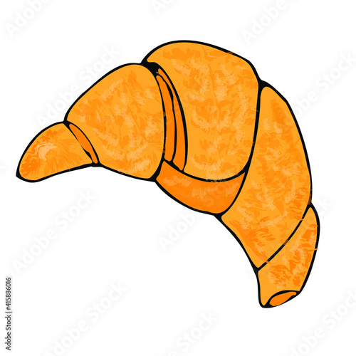 Sweet croissant, French pastries from puff pastry, takeaway, quick snack, dessert. Illustration for the packaging of bakery products, kitchen design, departments in the store.