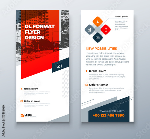 DL flyer design layout. Black Red DL Corporate business template for flyer. Layout with modern elements and abstract background. Creative concept vector flyer. photo