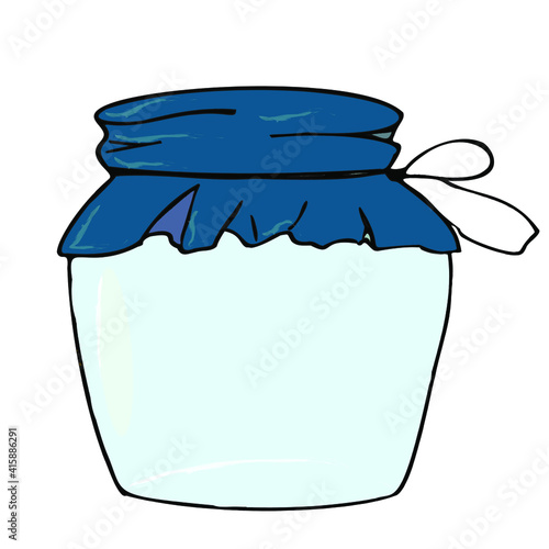 Glass jar, a place for storing edible preserves, a container for jam and other food. Vector illustration on a white isolated background.