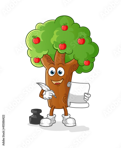 Apple tree writer vector. cartoon character