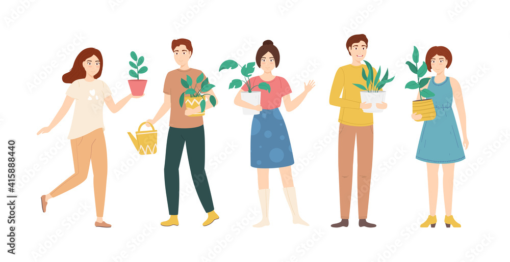 Cartoon Color Characters People and Home Plants Concept Set. Vector Cartoon Color Characters People and Home Plants Concept Set. Vector