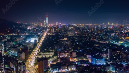 Wallpaper Mural taipei cityscape night time illuminated traffic road junction rooftop aerial panorama 4k timelapse taiwan Torontodigital.ca