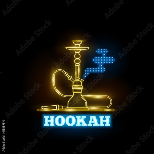 Vector hookah neon signs on black background