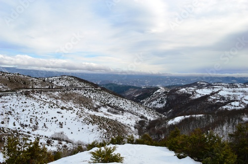 winter landscape of mountains and hills in the snow