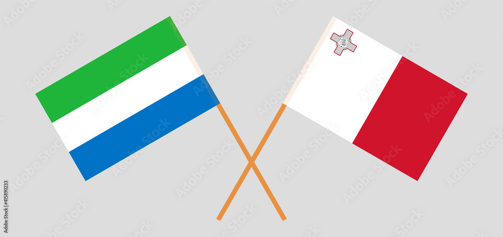 Crossed flags of Sierra Leone and Malta. Official colors. Correct proportion Crossed flags of Sierra Leone and Malta. Official colors. Correct proportion
