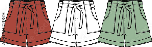SHORT PANTS, Fashion Flat Sketch, apparel template