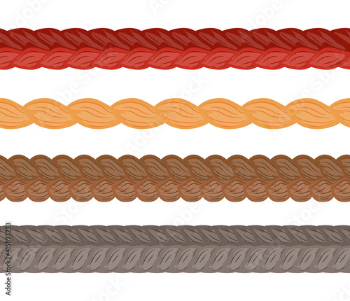 Set of seamless female fashion long hair braids a vector isolated illustrations.