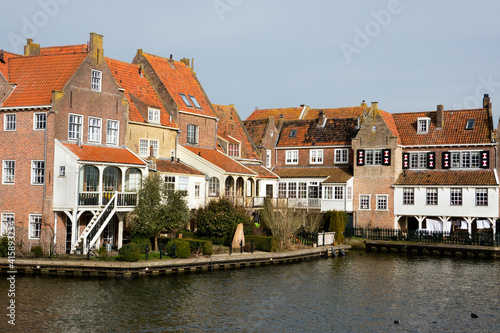Enkhuizen, historic harbor town, traditional old brick buildings with tile roofs