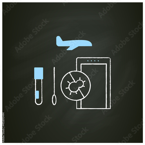 Covid-19 testing chalk icon. Mandatory passenger testing before boarding the plane. Airport new normal concept. Isolated vector illustration on chalkboard