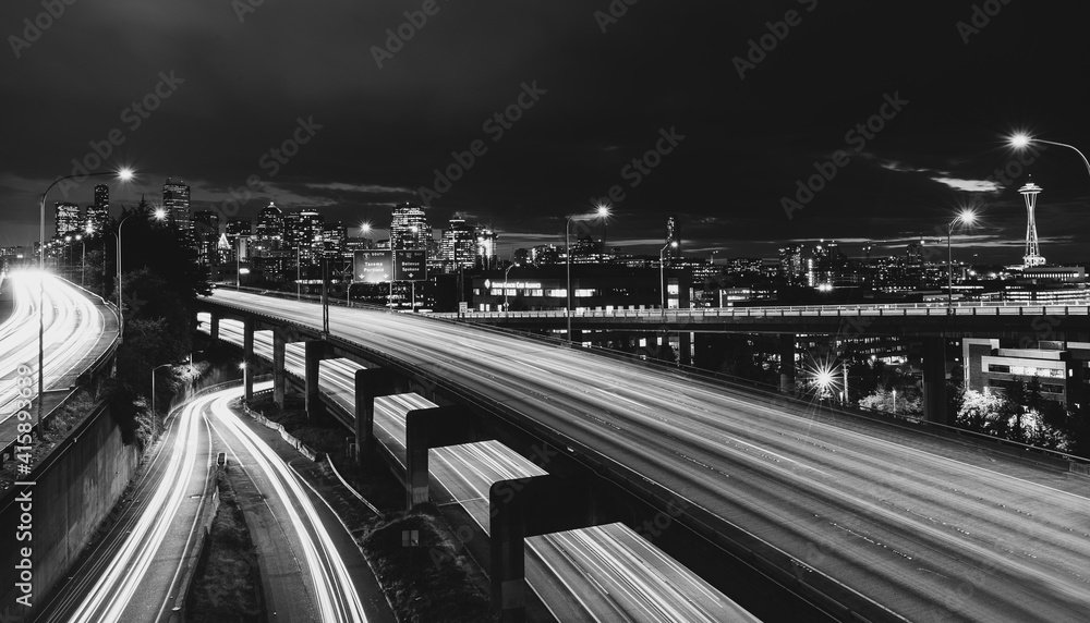 Electric City Mono - Seattle Cityscape In Black And White