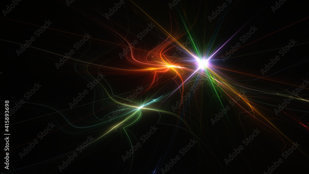 Fototapeta premium Abstract background, smooth multicolored lines on a black background.