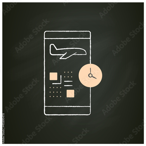 Digital check-in chalk icon.Passengers confirm their presence on flight via internet and typically print their own boarding passes.Airport new normal concept.Isolated vector illustration on chalkboard