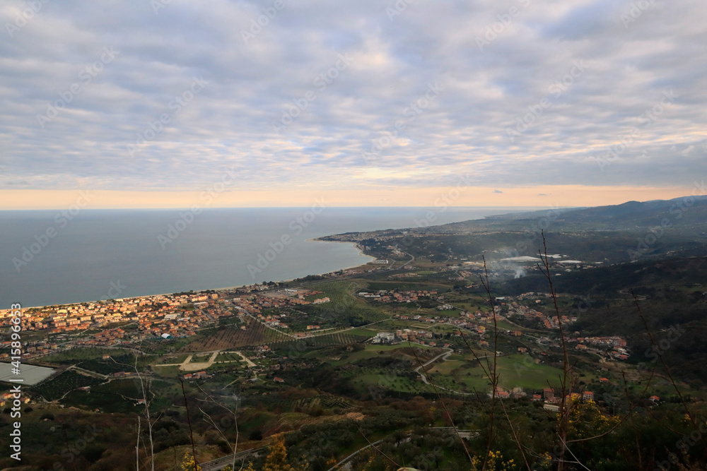Italian coast. View of Soverato and the Gulf of Squillace from Gasperina (Calabria, Italy)