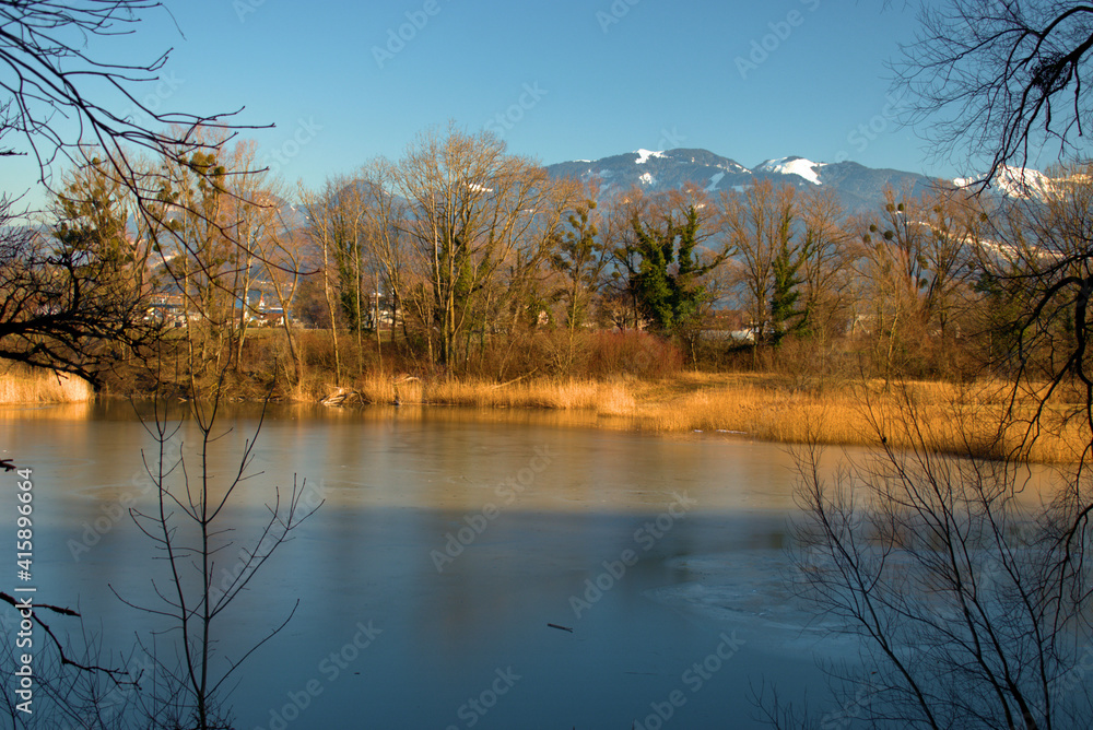 Lovely view over a lake in Oberriet in Switzerland 11.1.2021 Lovely view over a lake in Oberriet in Switzerland 11.1.2021