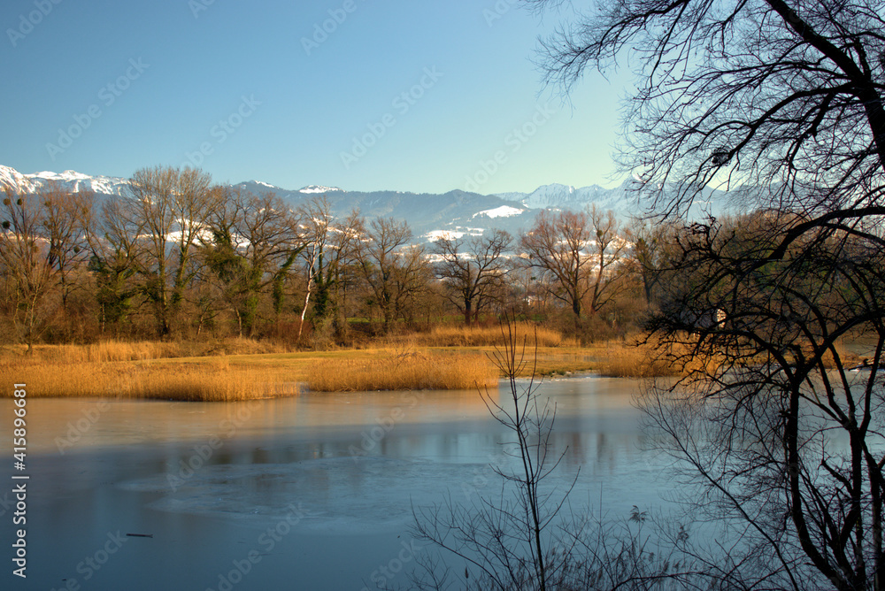 Lovely view over a lake in Oberriet in Switzerland 11.1.2021