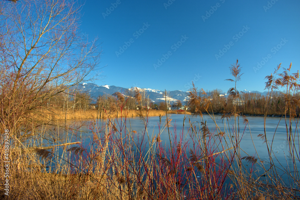 Lovely view over a lake in Oberriet in Switzerland 11.1.2021 Lovely view over a lake in Oberriet in Switzerland 11.1.2021