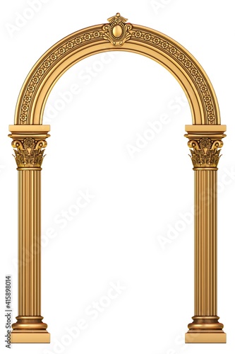Leinwand Poster Golden luxury classic arch portal with columns