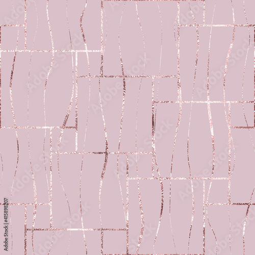 Glam seamless pattern. Pink marble with effect sparkle foil rose gold. Beauty background. Glitter print. Repeated pattern roses golden. Elegant texture. Delicate design wallpaper, gift wrapper. Vector