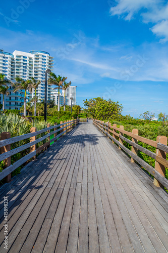 Wooden miami beach boardwalk  Florida