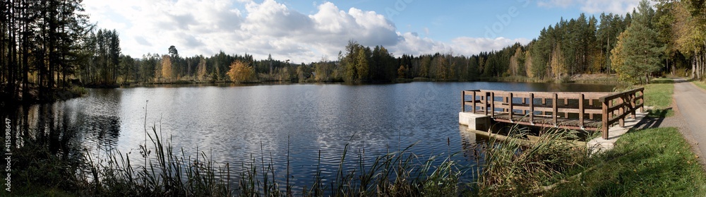 Obraz premium pond U Dubu near Žulová in the Jeseník district in the Czech Republic