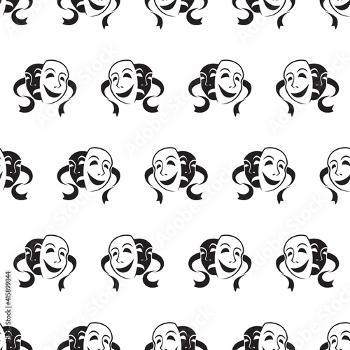 seamless pattern with comedy and tragedy theatrical masks on white background