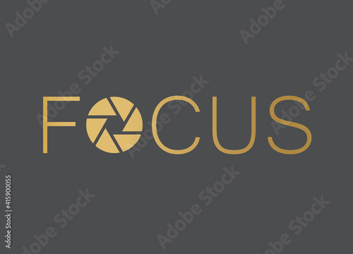 golden word focus with camera shutter  vector illustration