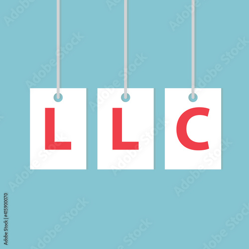 LLC (Limited Liability Company) acronym written on hanging paper cards  -vector illustration