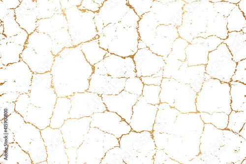 Cracked seamless pattern. Marble gold cracks. Crack texture. Repeated golden background. Repeating crackle design for wallpaper, gift wrapper, wrapping paper, template, invitation, print. Vector
