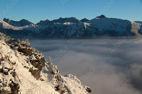 Czerwone Wierchy - Red Peaks above clouds, mountain range in Western Tatras, Poland 