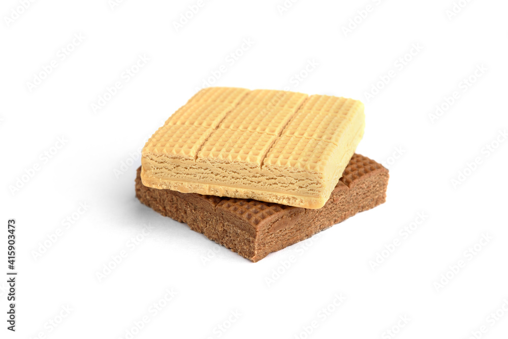 Chocolate and creamy toffee candy squares isolated on white background. Chocolate and creamy toffee candy squares isolated on white background.