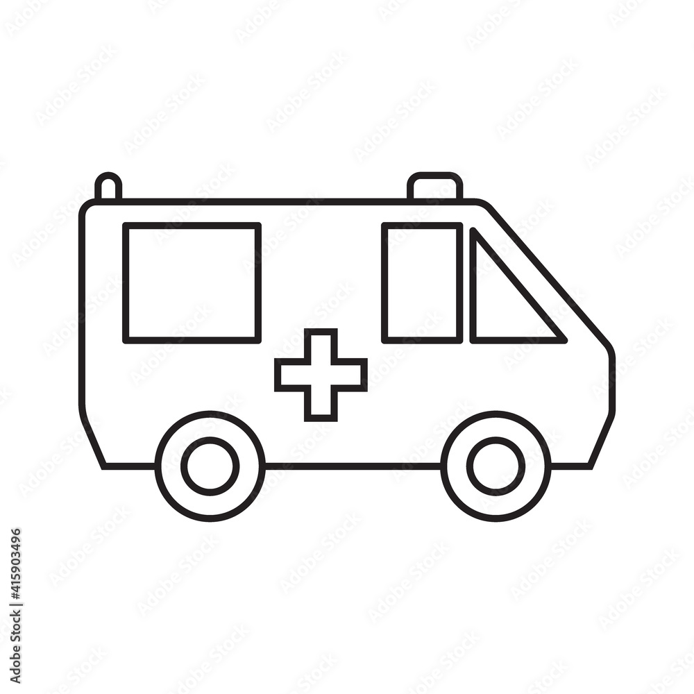 Ambulance car simple medicine icon in trendy line style isolated on white background for web applications and mobile concepts. Vector illustration