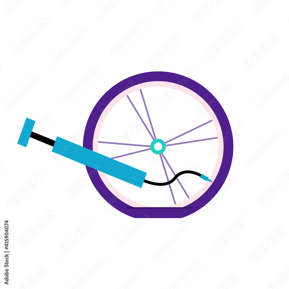 Flat tire bicycle wheel. Exploded. Glue and patch for hole. Vector flat