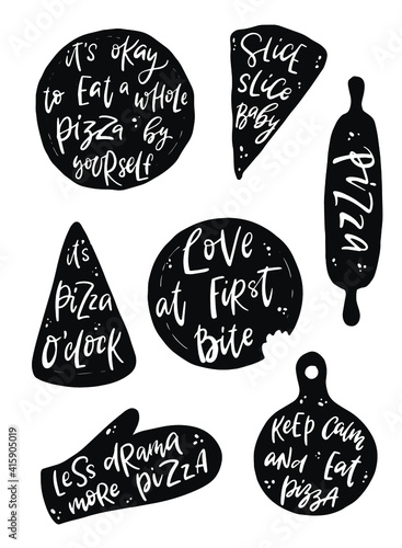 set of creative funny pizza quotes isolated on white background for posters, prints, cards, stickers, signs, etc. EPS 10