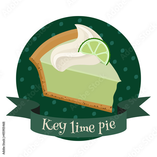 Key lime pie traditional American dessert. Colorful illustration in cartoon style. photo