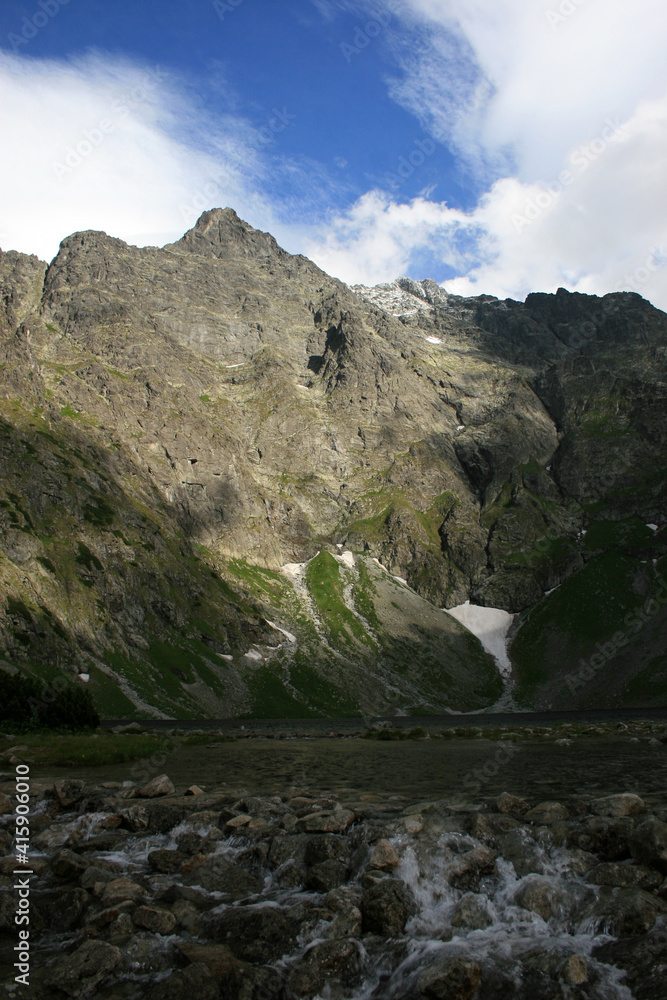 Czarny Staw (Black Lake) and Rysy -  Poland's highest point, 2,499 metres (8,199 ft) in elevation, Tatra Mountains, Poland