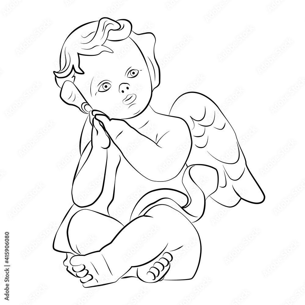 Drawn sitting child angel. Little Cupid. Amour. Drawn sitting child angel. Little Cupid. Amour.