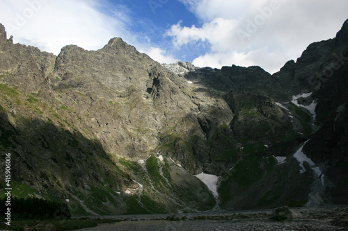 Czarny Staw (Black Lake) and Rysy -  Poland's highest point, 2,499 metres (8,199 ft) in elevation, Tatra Mountains, Poland