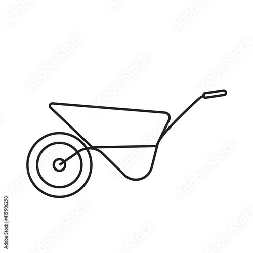 Garden wheelbarrow, simple gardening icon in trendy line style isolated on wh...