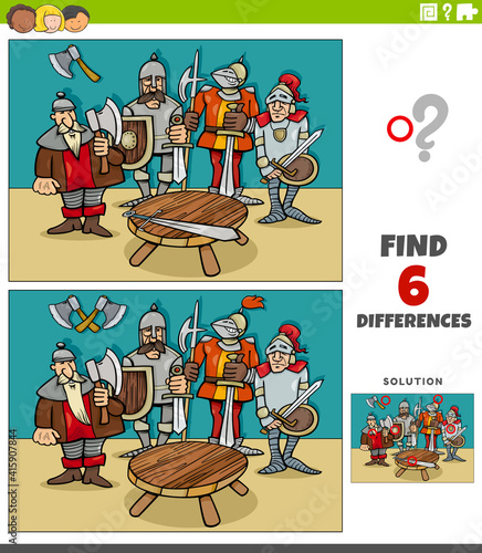 differences educational game with knight characters