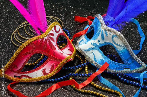 Carnival Face Masks With Feathers And Jewelry