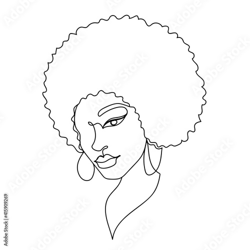 Afro american woman with abstract forms on white.
