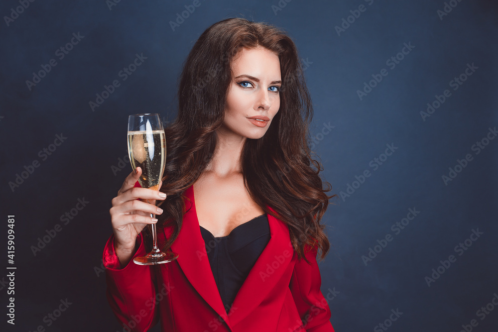 beautiful young girl with glass of champagne.